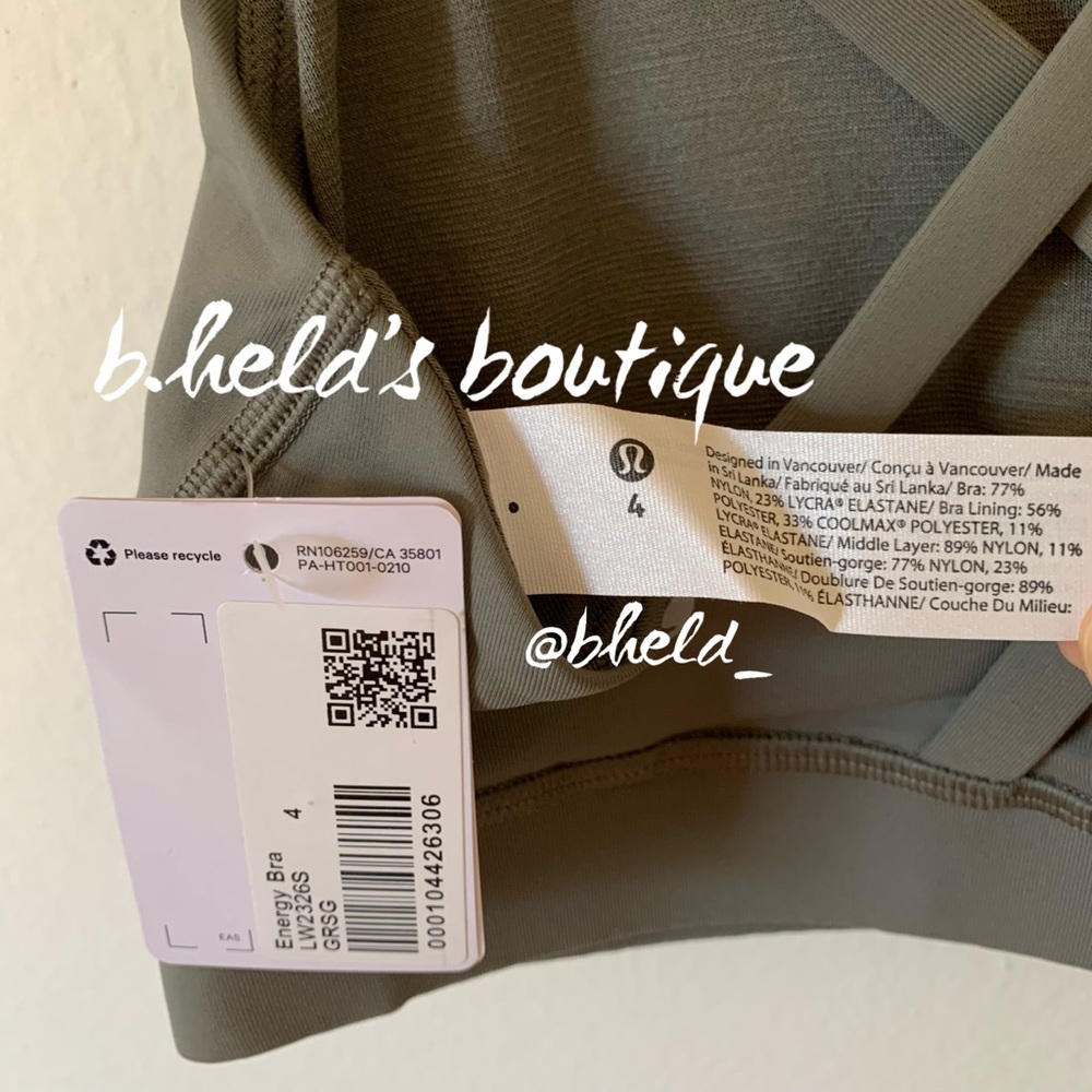 lululemon Energy Bra in Grey Sage Green Neutral Size 4 Brand New NWT - Picture 8 of 13